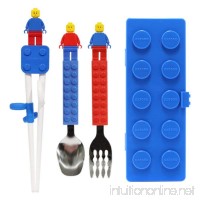 Brick Figure Spoon  Fork  Training Chopsticks and Case set for Toddler Kid Children (Blue) - B076FS4Z4N